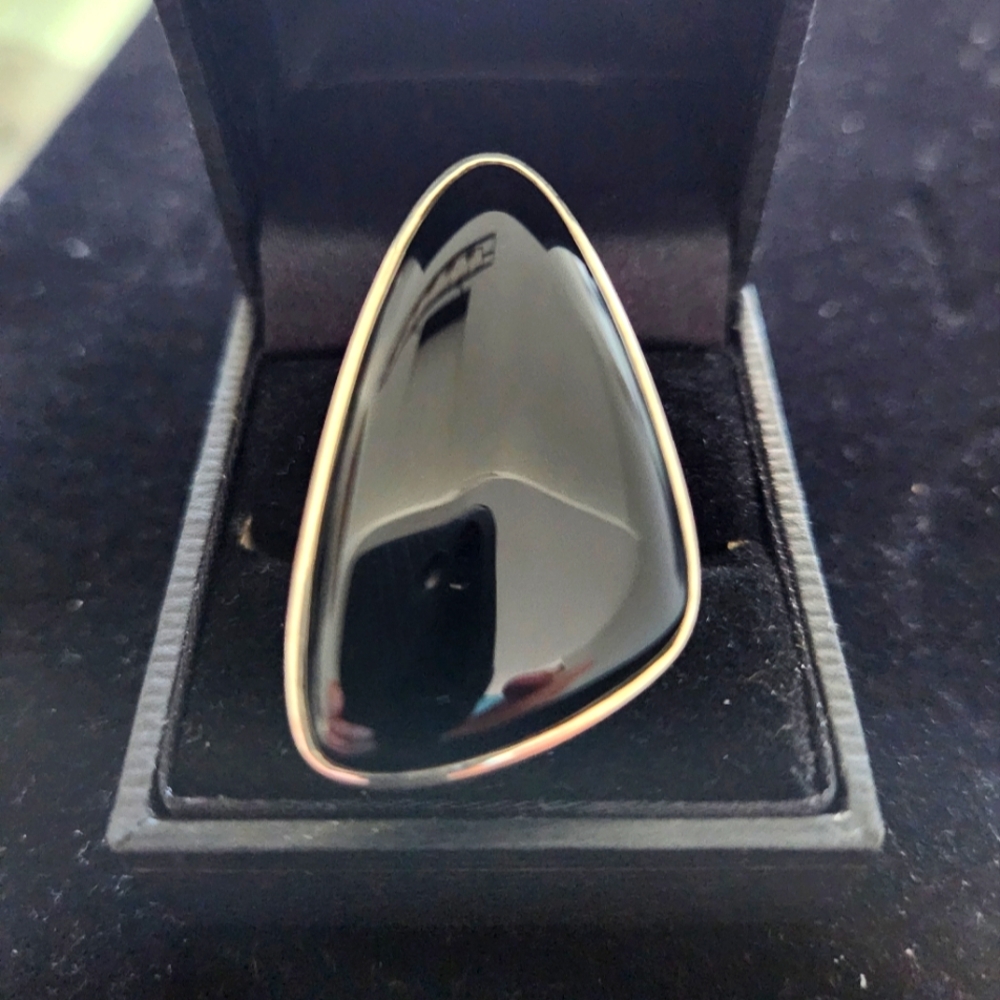Huge Black Onyx Stone In 925 Silver. Size 12